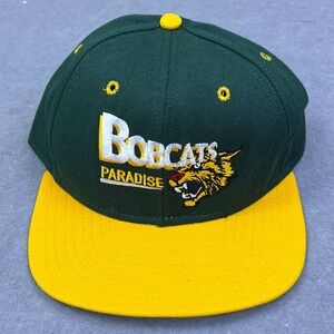VTG DeLong Paradise Bobcats Hat Green/Yellow Adjustable Embroidered Cap USA Made